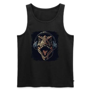 T-Rex dinosaur listening to music - Men's Premium Organic Tank Top - black - Front - Michal (187cm)