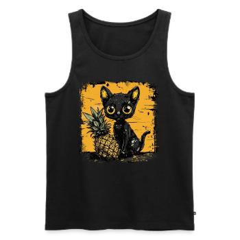 Ananas et chat - Débardeur bio Premium Homme - noir - Devant - AI Model Male 178 light (178cm)