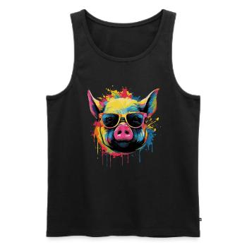 Porcelet drôle avec des lunettes de soleil - Débardeur bio Premium Homme - noir - Devant - Michal (187cm)
