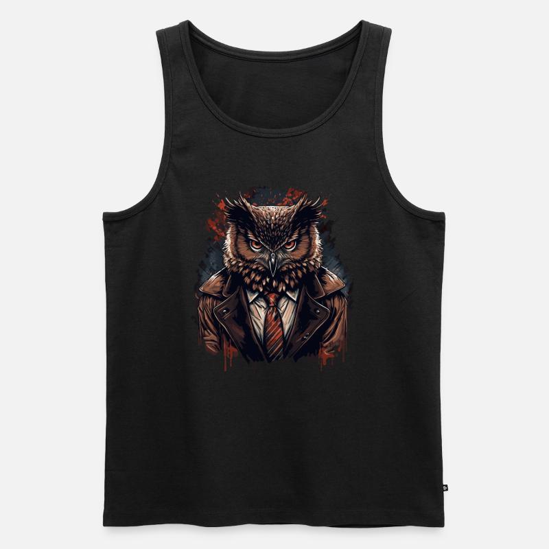 Eule mit Krawatte - Männer Premium Bio Tank Top - Schwarz