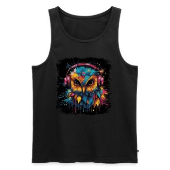 Discjockey Eule hört Musik über Kopfhörer - Männer Premium Bio Tank Top - Schwarz - Vorne - Michal (187cm)