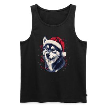 Husky Dog mit Weihnachtsmütze - Männer Premium Bio Tank Top - Schwarz - Vorne - Michal (187cm)