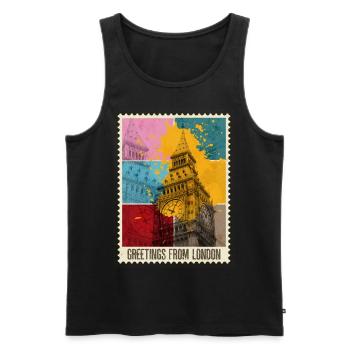 Londres Angleterre UK City Skyline Stamp Coloré - Débardeur bio Premium Homme - noir - Devant - AI Model Male 178 light (178cm)