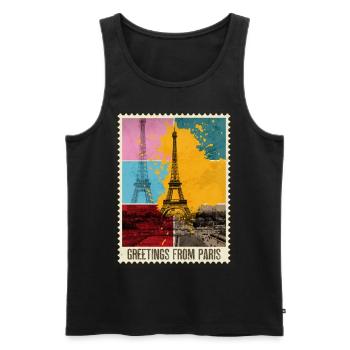 Paris France Ville Skyline Stamp Vacances - Débardeur bio Premium Homme - noir - Devant - Michal (187cm)