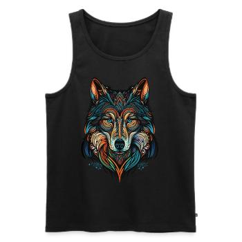 Tête de loup avec des motifs tribaux - Débardeur bio Premium Homme - noir - Devant - AI Model Male 178 light (178cm)