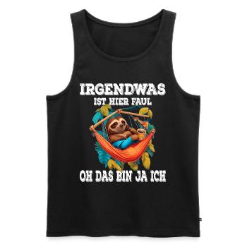 Faultier Kaffee Irgendwas ist hier Faul - Männer Premium Bio Tank Top - Schwarz - Vorne - Michal (187cm)