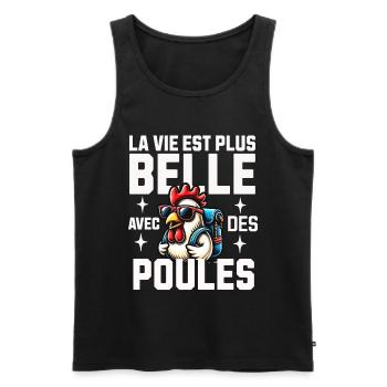 Poule Drole Femme Fille Enfant Vie avec des Poules - Débardeur bio Premium Homme - noir - Devant - Michal (187cm)