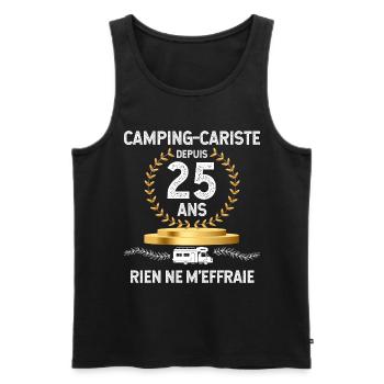 Camping-cariste depuis 25 ans Cadeau Camping-car - Débardeur bio Premium Homme - noir - Devant - AI Model Male 178 light (178cm)