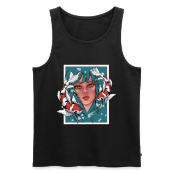 Mädchen mit Koi - Männer Premium Bio Tank Top - Schwarz - Vorne - AI Model Male 178 light (178cm)