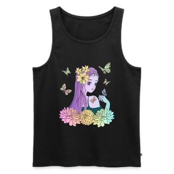 Manga girl avec des papillons - Débardeur bio Premium Homme - noir - Devant - Michal (187cm)