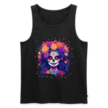 Los Muertos Jour Des Morts Halloween Femme - Débardeur bio Premium Homme - noir - Devant - AI Model Male 178 light (178cm)