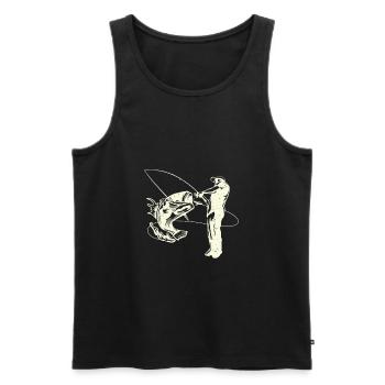Pêcheur avec poisson, PÊCHE PÊCHE POISSONS - Débardeur bio Premium Homme - noir - Devant - Michal (187cm)
