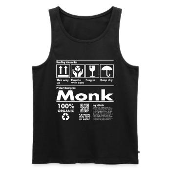 Product Description Tshirt - Monk Edition - Männer Premium Bio Tank Top - Schwarz - Vorne - Michal (187cm)