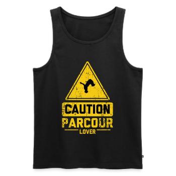 CAUTION PARCOUR LOVER - Männer Premium Bio Tank Top - Schwarz - Vorne - Michal (187cm)