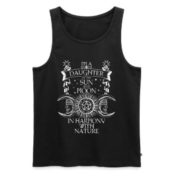 Harmony with sun and moon motifs - Men's Premium Organic Tank Top - black - Front - AI Model Male 178 light (178cm)
