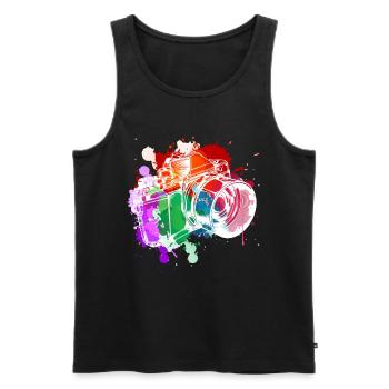 Farbenfrohe Kamera Kunst - Männer Premium Bio Tank Top - Schwarz - Vorne - Michal (187cm)