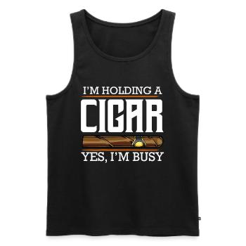 Ich halte eine Zigarre – Busy - Männer Premium Bio Tank Top - Schwarz - Vorne - Michal (187cm)