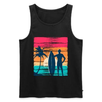 Surfeur Sunset Rétro - Débardeur bio Premium Homme - noir - Devant - Michal (187cm)