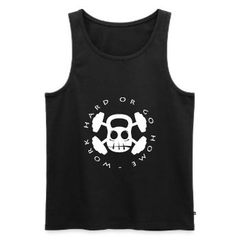 Hantel-Skull Kraft-Motiv - Männer Premium Bio Tank Top - Schwarz - Vorne - Michal (187cm)