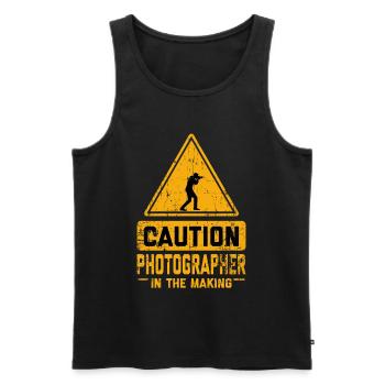 CAUTION Photographer In The Making - Men's Premium Organic Tank Top - black - Front - AI Model Male 178 light (178cm)