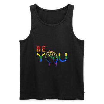 Be You Pride Fist Rainbow - Männer Premium Bio Tank Top - Schwarz - Vorne - Michal (187cm)