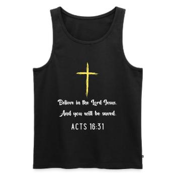 Croix de foi : Actes 16:31 Citation Tee - Débardeur bio Premium Homme - noir - Devant - AI Model Male 178 light (178cm)