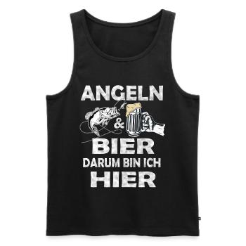Angeln und Bier Darum bin ich hier. - Männer Premium Bio Tank Top - Schwarz - Vorne - Michal (187cm)