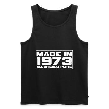Fabriqué en 1973 Toutes les pièces d’origine - Débardeur bio Premium Homme - noir - Devant - AI Model Male 178 light (178cm)