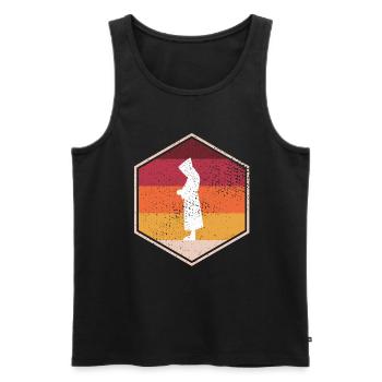 Retro Monk Hexagon Design - Männer Premium Bio Tank Top - Schwarz - Vorne - Michal (187cm)
