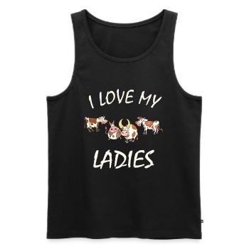 Vaches - J’aime mes dames, fermière, passionnée de bétail - Débardeur bio Premium Homme - noir - Devant - AI Model Male 178 light (178cm)