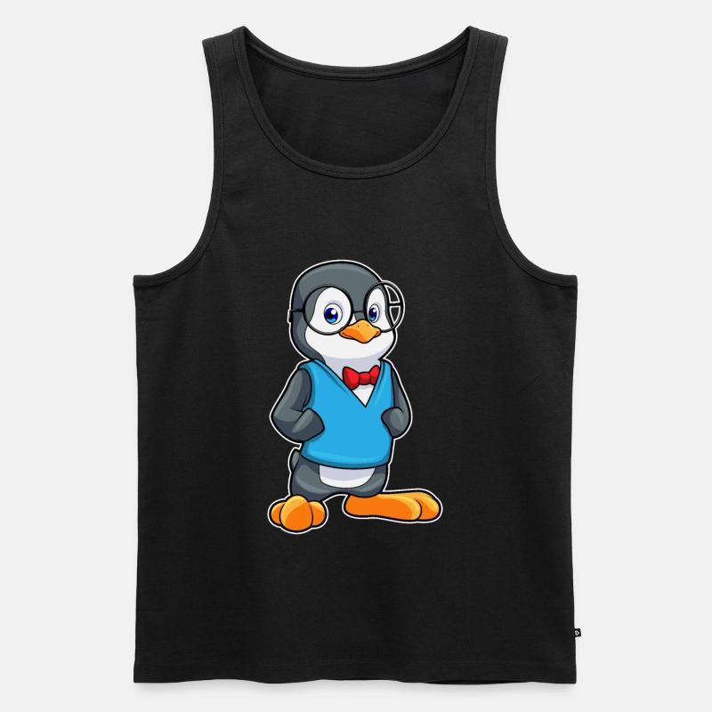 Pinguin als Nerd mit Brille - Männer Premium Bio Tank Top - Schwarz