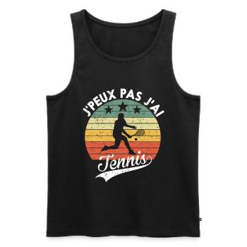 J peux pas j ai tennis humour - Débardeur bio Premium Homme - noir - Devant - AI Model Male 178 light (178cm)