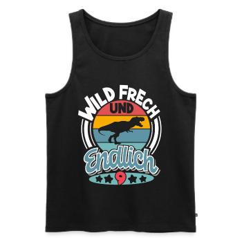 9 Jahre Kindergeburtstag Dino Dinosaurier - Männer Premium Bio Tank Top - Schwarz - Vorne - AI Model Male 178 light (178cm)