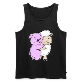 Pig and sheep cuddle cute animals - Men's Premium Organic Tank Top - black - Front - Michal (187cm)