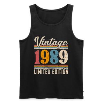 1989 Millésime Année de construction Anniversaire Vintage - Débardeur bio Premium Homme - noir - Devant - Michal (187cm)