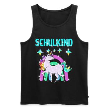 Schulkind Glitzer Einhorn mit Regenbogen - Männer Premium Bio Tank Top - Schwarz - Vorne - AI Model Male 178 light (178cm)