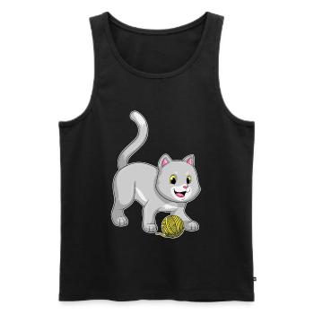 Cat Yarn Ball - Men's Premium Organic Tank Top - black - Front - Michal (187cm)
