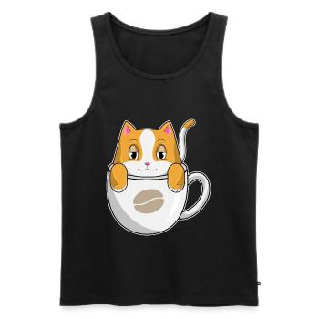 Katze Kaffee Tasse - Männer Premium Bio Tank Top - Schwarz - Vorne - AI Model Male 178 light (178cm)