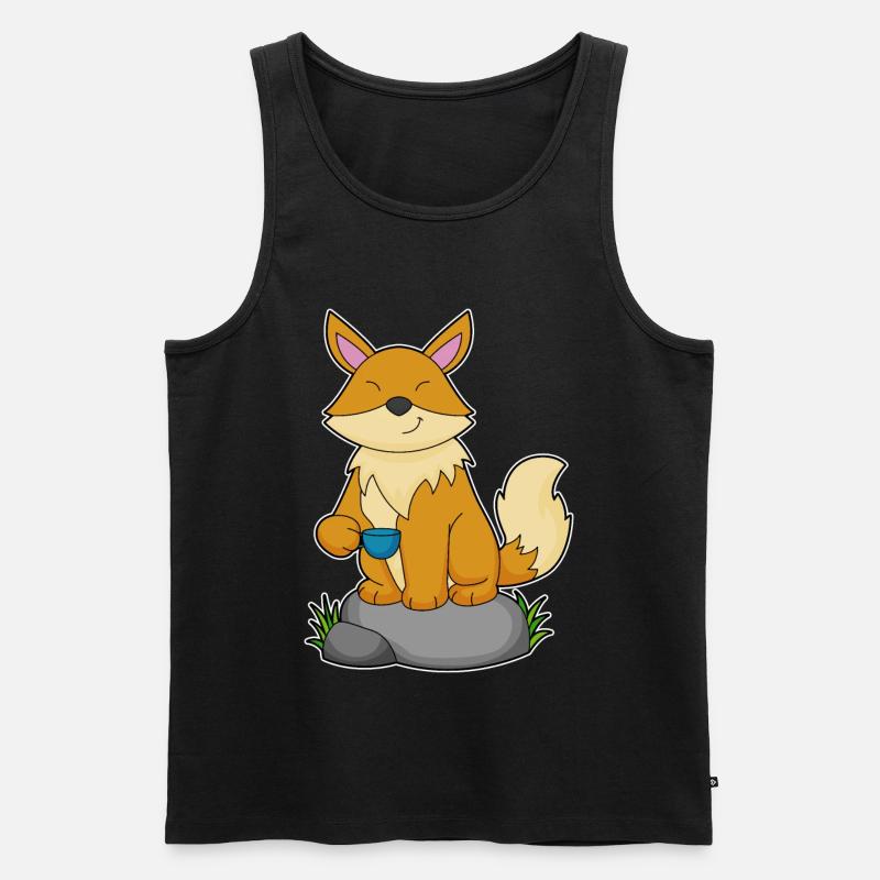 Fuchs mit Kaffeetasse - Männer Premium Bio Tank Top - Schwarz