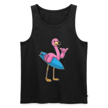 Été de surf sur planche de surf au flamant rose - Débardeur bio Premium Homme - noir - Devant - Michal (187cm)