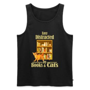 Easily distracted by books and cats - Men's Premium Organic Tank Top - black - Front - AI Model Male 178 light (178cm)