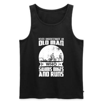 Lustiger alter Mann beim Triathlon - Männer Premium Bio Tank Top - Schwarz - Vorne - AI Model Male 178 light (178cm)