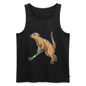 Suricate de hockey sur gazon avec un bâton de hockey sur gazon - Débardeur bio Premium Homme - noir - Devant - Michal (187cm)