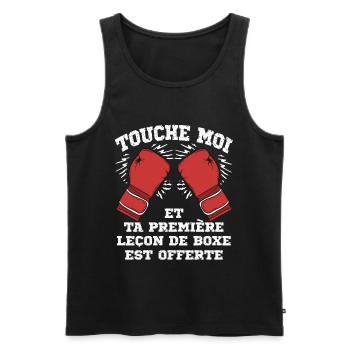 Touche moi et ta première leçon de boxe est offert - Débardeur bio Premium Homme - noir - Devant - AI Model Male 178 light (178cm)