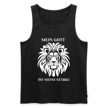 Mein Gott ist meine Stärke Löwe - Männer Premium Bio Tank Top - Schwarz - Vorne - AI Model Male 178 light (178cm)