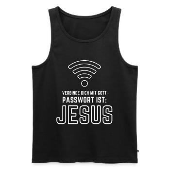 Mot de passe WiFi de Dieu, Jésus - Débardeur bio Premium Homme - noir - Devant - AI Model Male 178 light (178cm)
