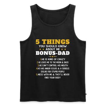 5 Choses à Savoir Sur Mon Père Bonus Humour - Débardeur bio Premium Homme - noir - Devant - Michal (187cm)