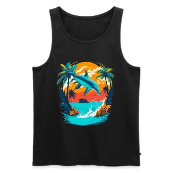 Dolphin with Tropical Sunset - Men's Premium Organic Tank Top - black - Front - AI Model Male 178 light (178cm)