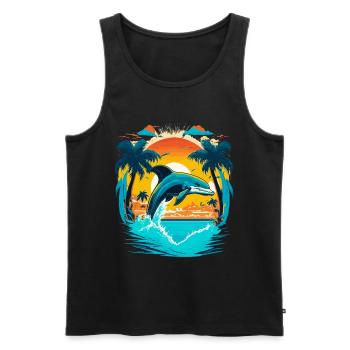Springender Delphin im Sonnenuntergang - Männer Premium Bio Tank Top - Schwarz - Vorne - AI Model Male 178 light (178cm)
