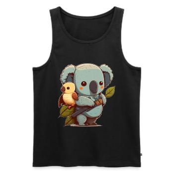 Koala und kleiner Vogel bereit für ein Abenteuer - Männer Premium Bio Tank Top - Schwarz - Vorne - AI Model Male 178 light (178cm)